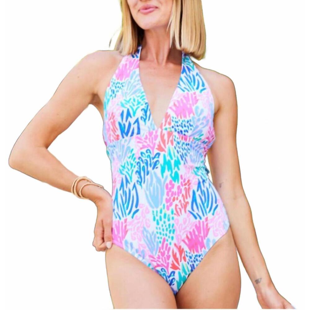 NEW MARY SQUARE poppy one piece swimsuit in coral cove royal